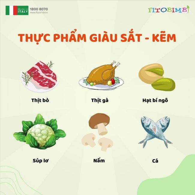 Bổ sung qua thực phẩm giàu sắt và kẽm