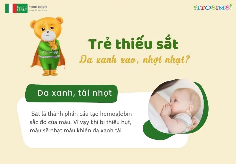 Da của trẻ thiếu sắt thường nhợt nhạt, thiếu hồng