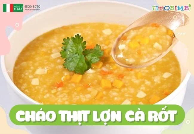 Cháo thịt lợn nấu với cà rốt cho trẻ 6 tháng