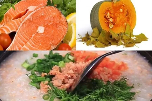Cháo cá hồi bí đỏ cho bé ăn dặm