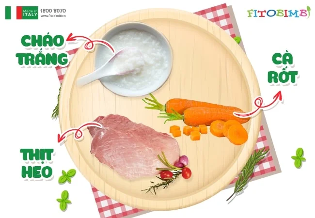 Cháo thịt heo cà rốt cho bé 7 tháng