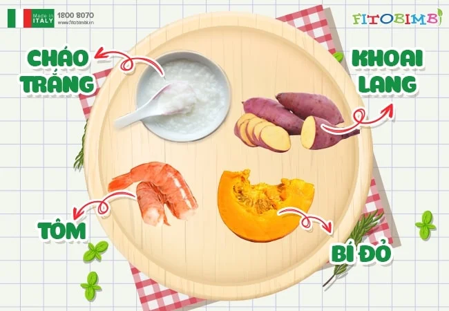 Cháo tôm khoai lang bí đỏ
