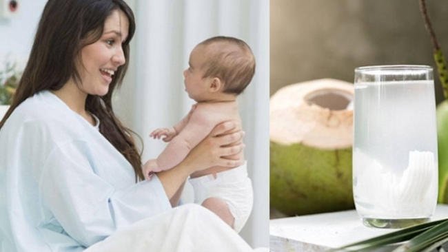 Trẻ 6 tháng mẹ nên cho bé uống 1-2 thìa nước dừa