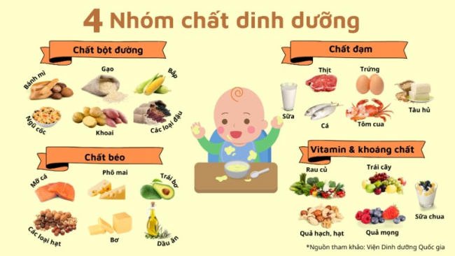 Chế độ ăn cần phải đủ 4 nhóm chất