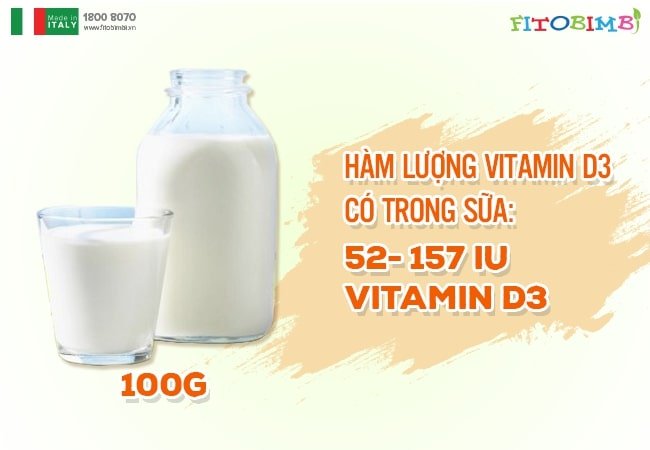 ham luong vitamin d3 trong sua